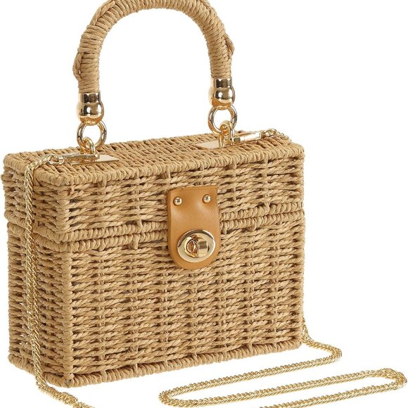 Women's Straw Purse Handbag Wicker Square Crossbody Rattan Bag